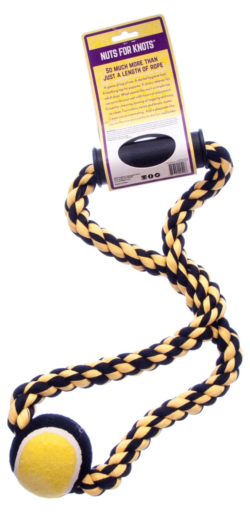 Nuts for Knots Rope Tug Dog Toy with Handle & Tennis Ball, Assorted - Image 3