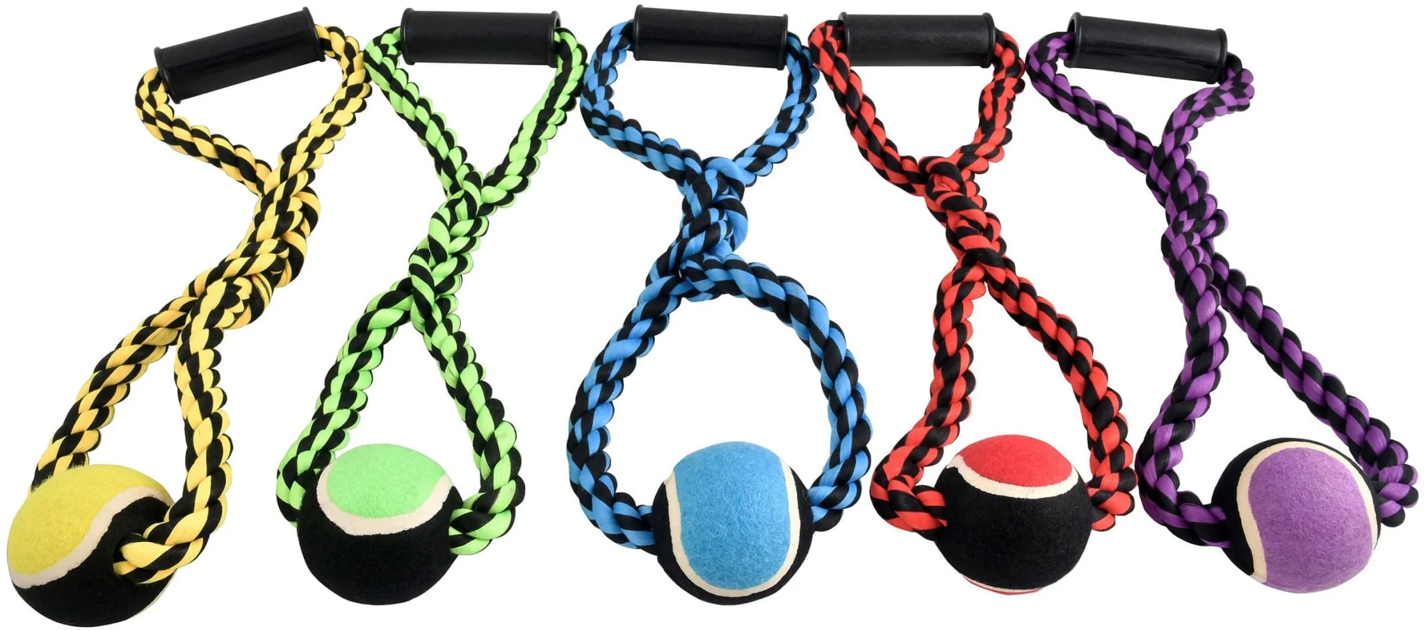 Nuts for Knots Rope Tug Dog Toy with Handle & Tennis Ball, Assorted - Image 1