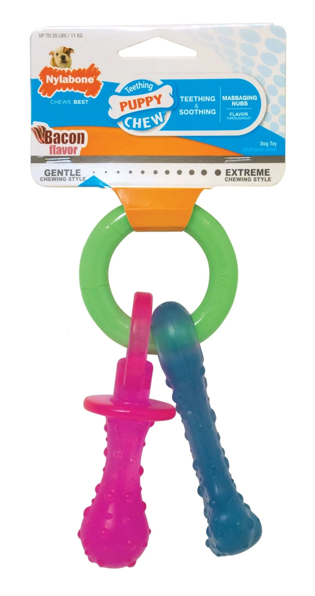 Nylabone Puppy Teething Pacifier Bacon Flavor Chew Toy - Image 1