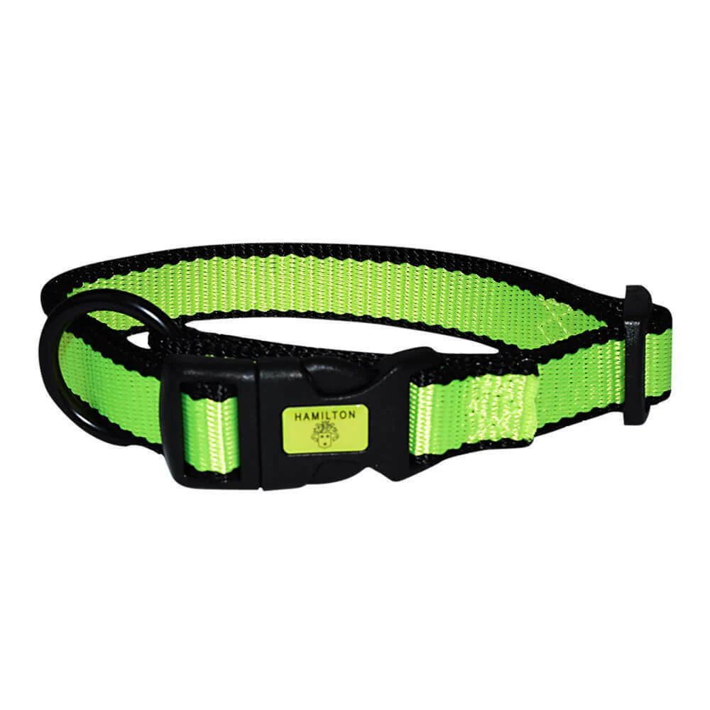 Nylon Adjustable Collar with Trim, Neon Yellow, 3/4" x 16" - 22" - Image 1