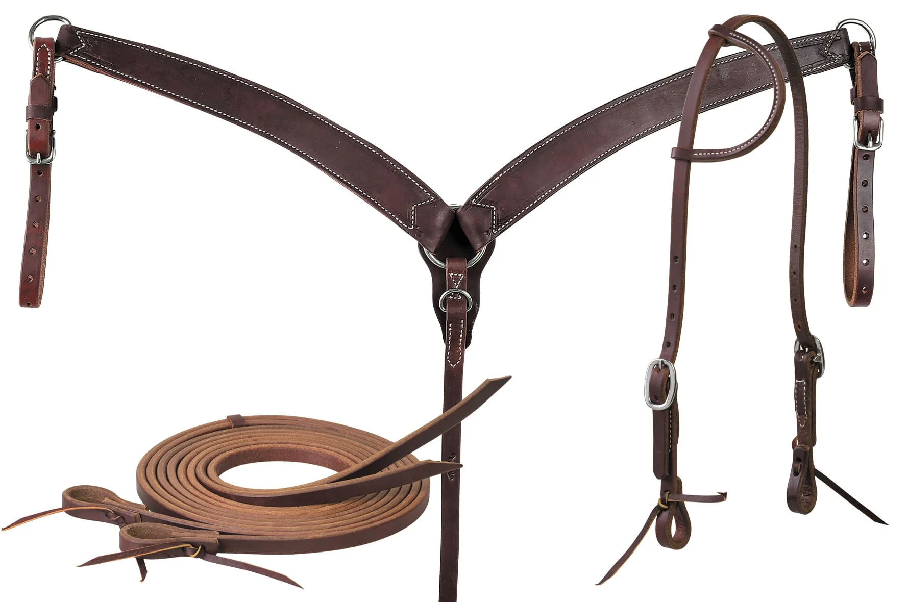 Oiled Harness Leather Tack Set with Sliding Ear Headstall Kit - Image 1
