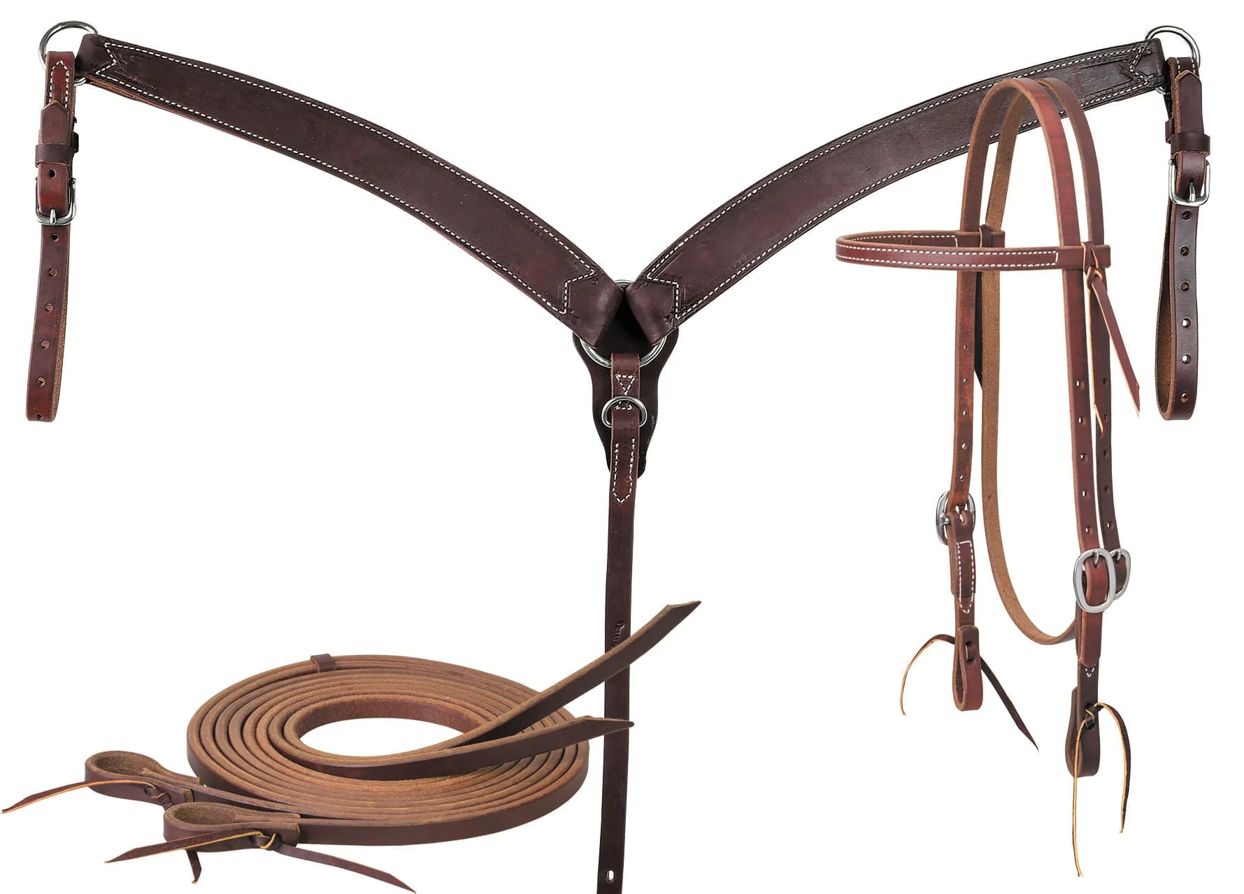 Oiled Harness Tack Set with Browband Headstall, Stainless Kit - Image 1