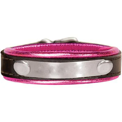 Padded Metallic Leather Bracelet with Engraved Plate - Image 1