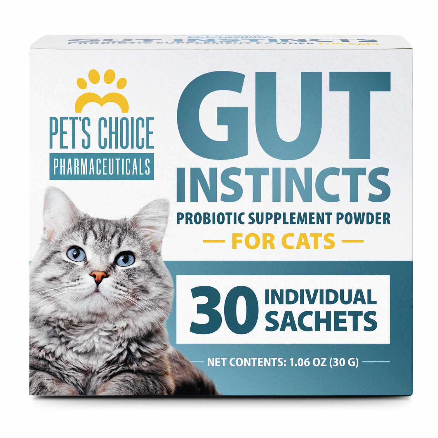Pet’s Choice Gut Instincts Probiotic Supplement for Cats, Digestive & Immune Support, 30 Powder Packets, Made in USA - Image 1
