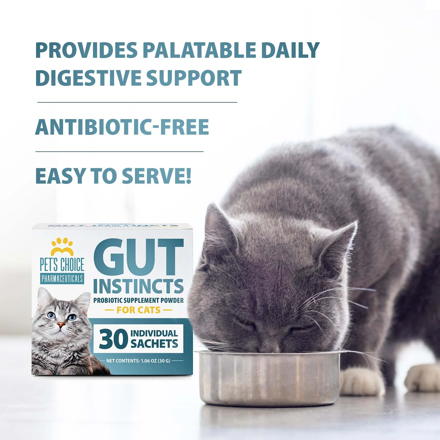 Pet’s Choice Gut Instincts Probiotic Supplement for Cats, Digestive & Immune Support, 30 Powder Packets, Made in USA - Image 3