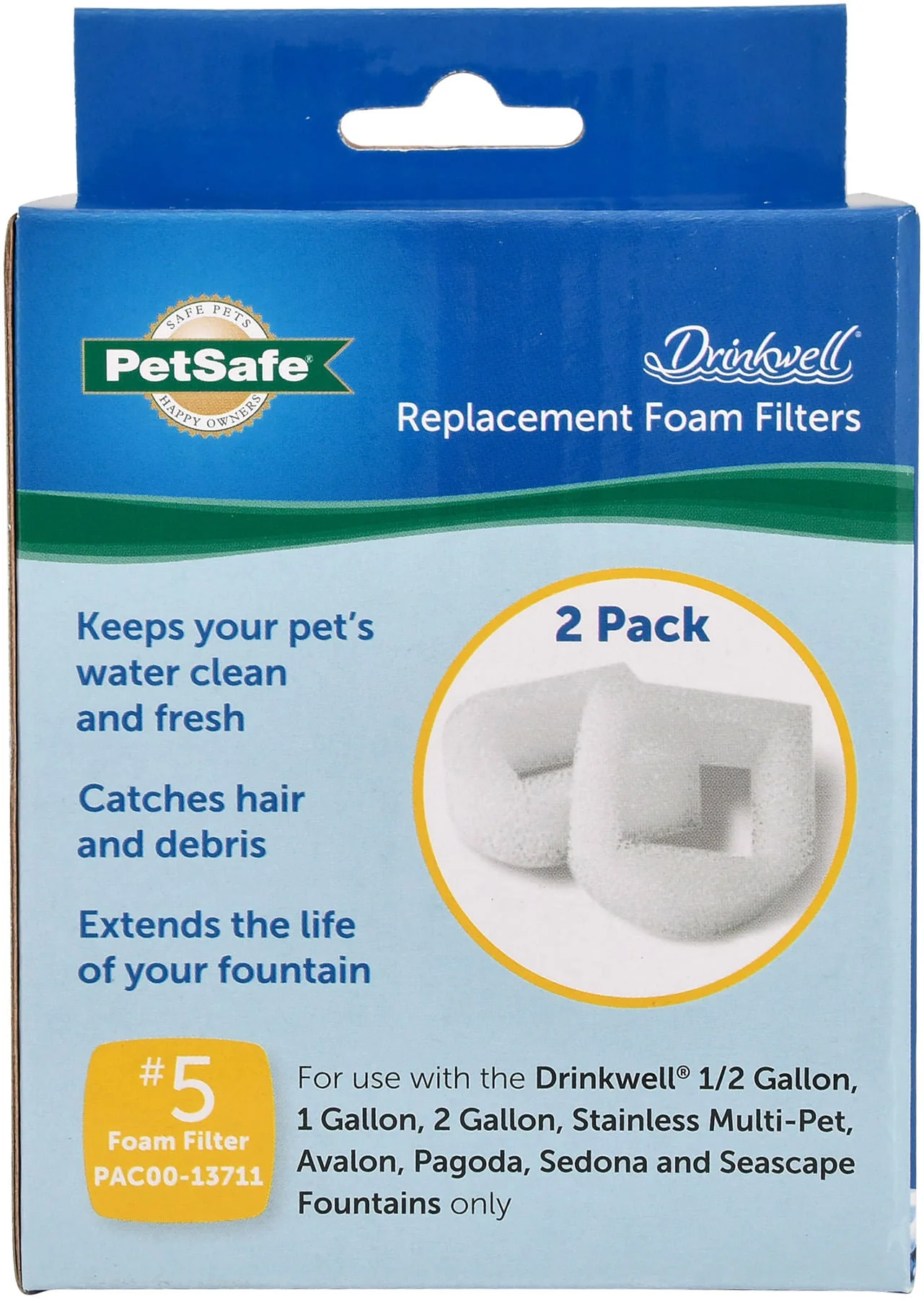 PetSafe Drinkwell Replacement Foam Filters for Select Pet Fountains, 2 Pack - Image 1
