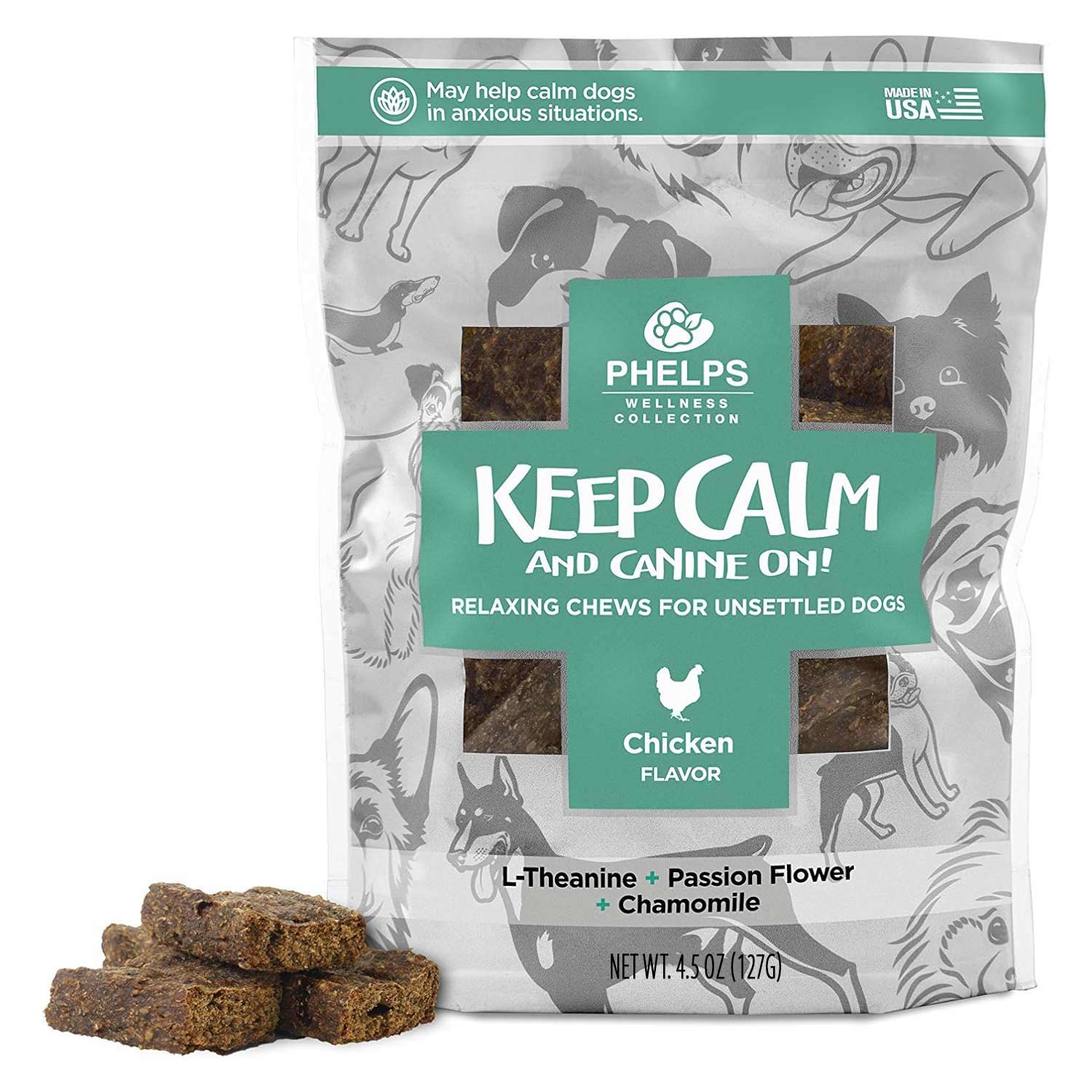 Phelps Wellness Functional Dog Chew Supplements – Calming, Digestive, Skin & Coat, Hip & Joint, Sensitive Stomach & Brain Support Treats, 4.5 oz - Image 1