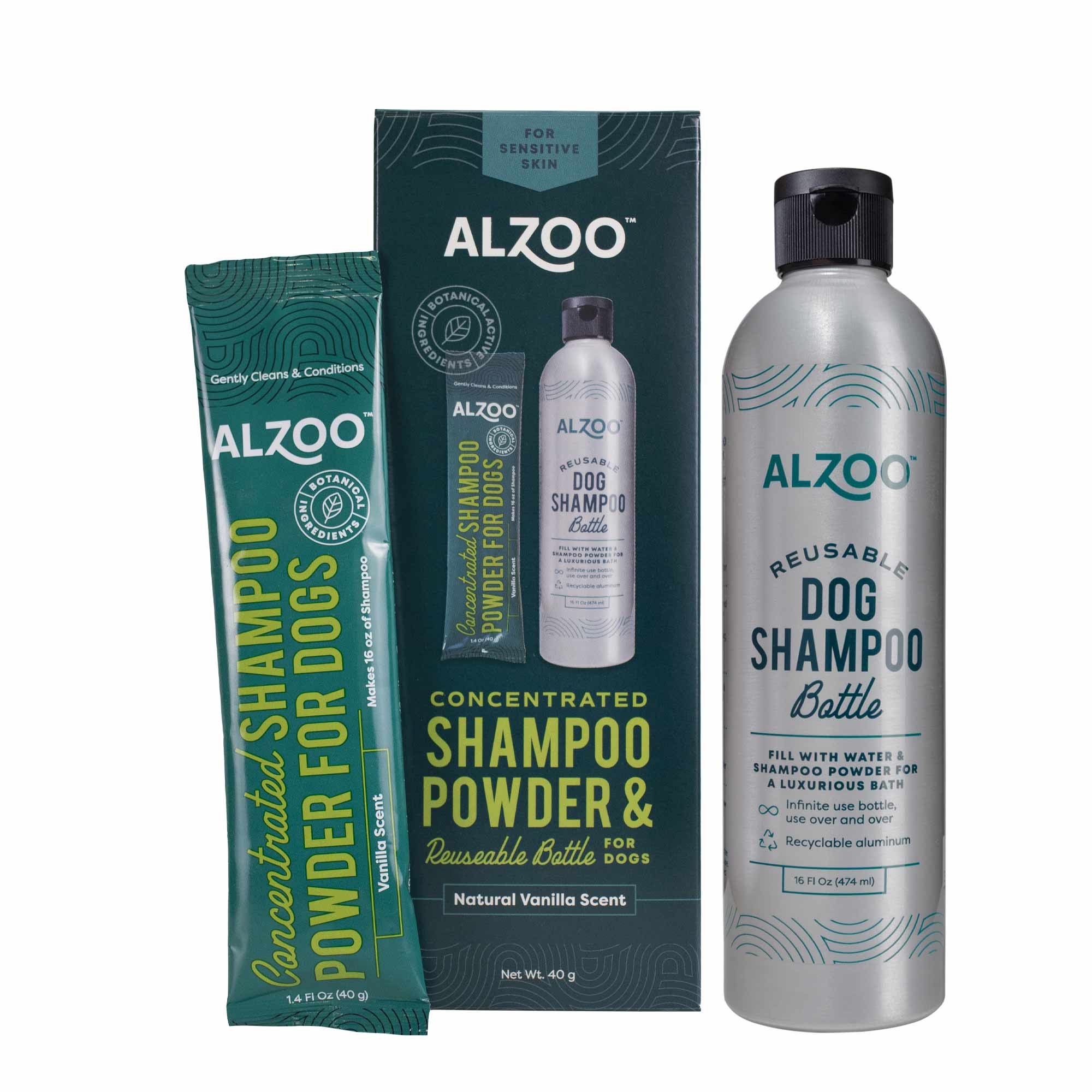 Plant-Based Concentrated Dog Shampoo Powder Kit & Refillable Pouches, 40g (16 oz) - Image 1