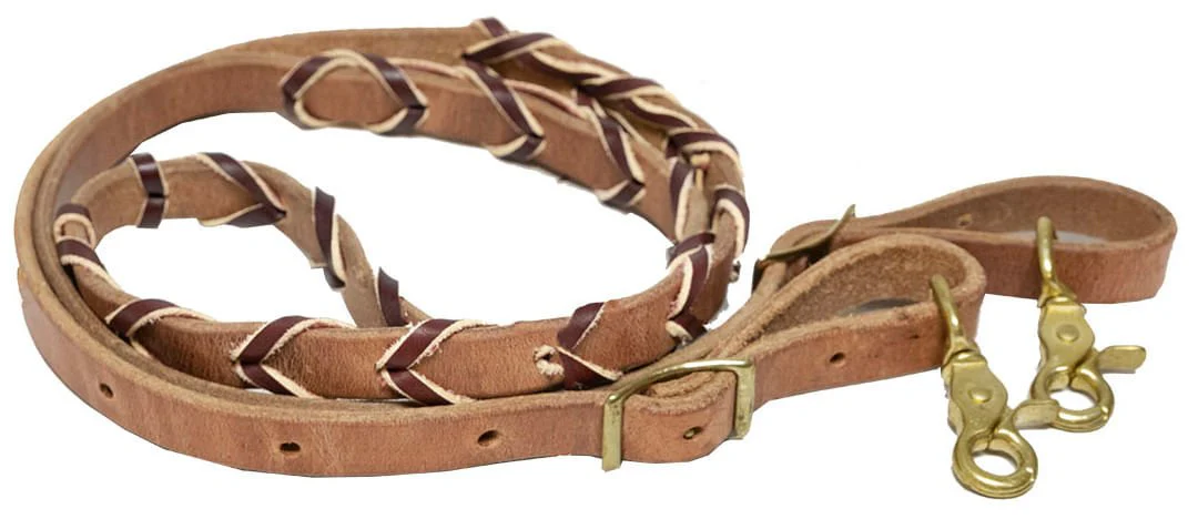 Jeffers Poplar Head Premium Harness Leather Laced Barrel Rein, 3/4" x 7
