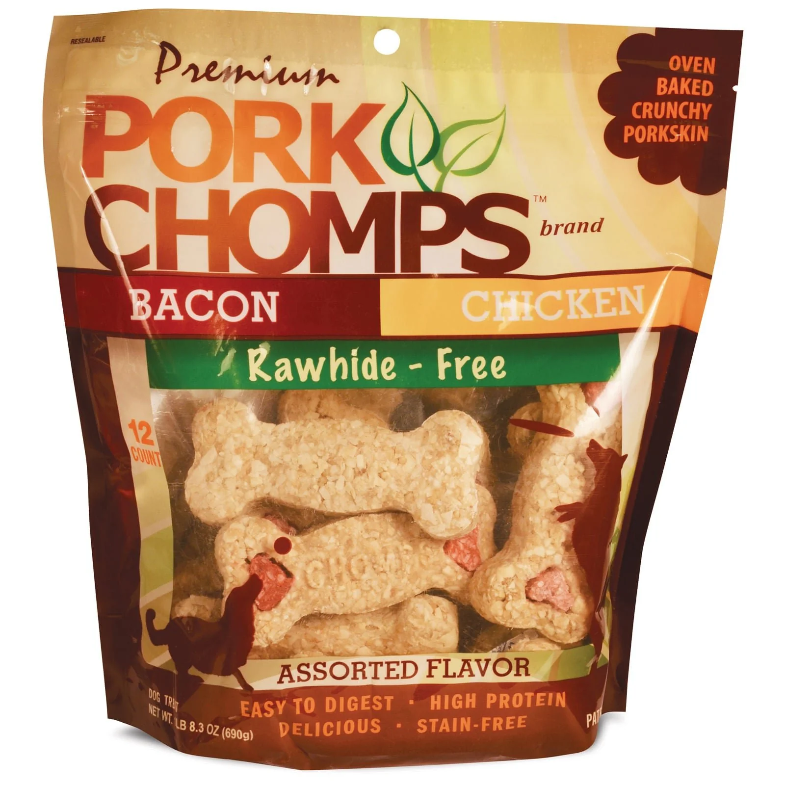 Premium Pork Chomps Crunch Variety Pack – Rawhide-Free, High Protein Dog Chews, 12 Count - Image 2