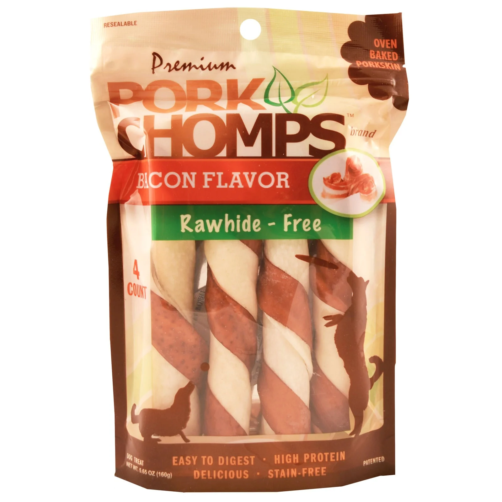 Pork Chomps Premium Twists – Rawhide-Free Dog Chews, Bacon, Chicken & Roasted, 6-Inch Oven-Baked Treats for Medium & Large Dogs - Image 1