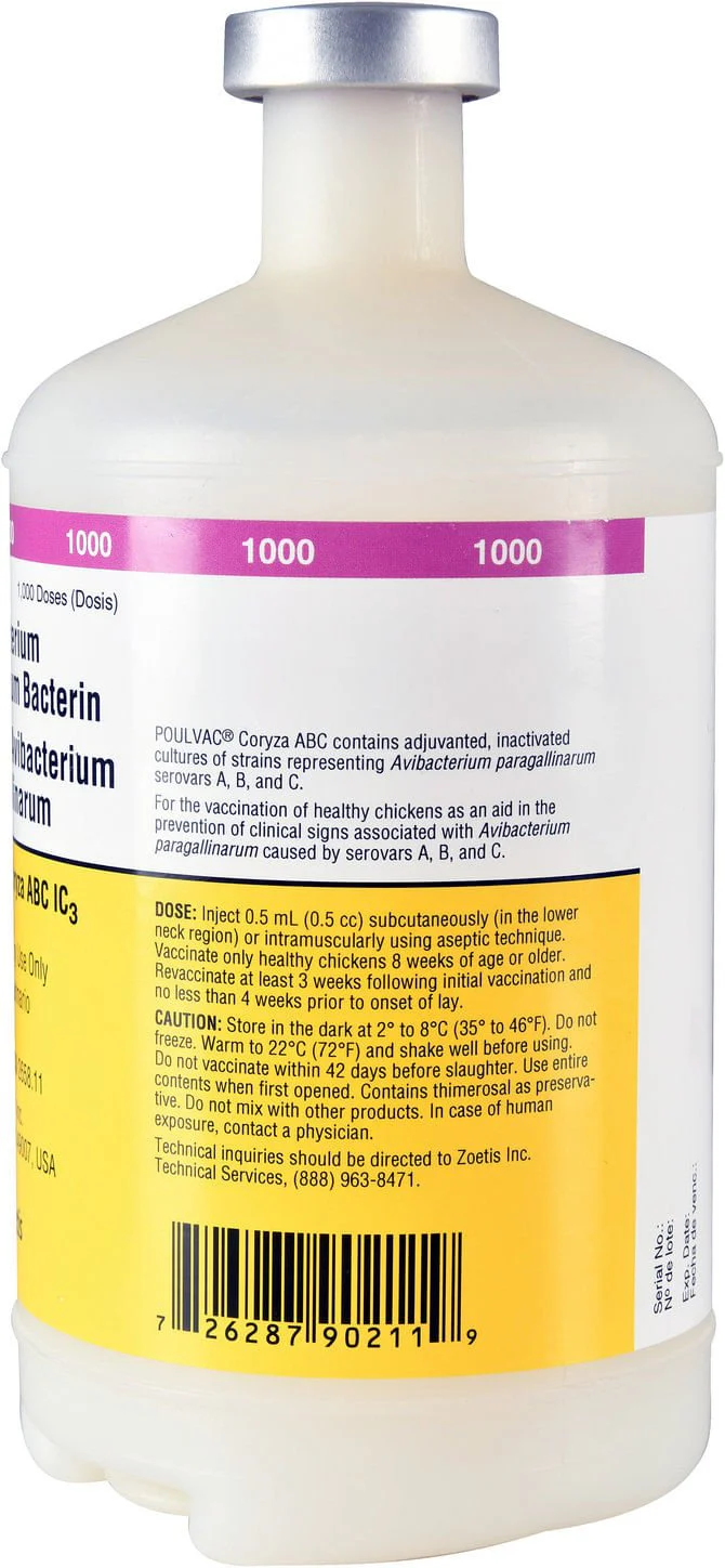 POULVAC Coryza ABC IC3 Poultry Vaccine (Haemophilus Paragallinarum Bacterin), 500 mL - Image 2