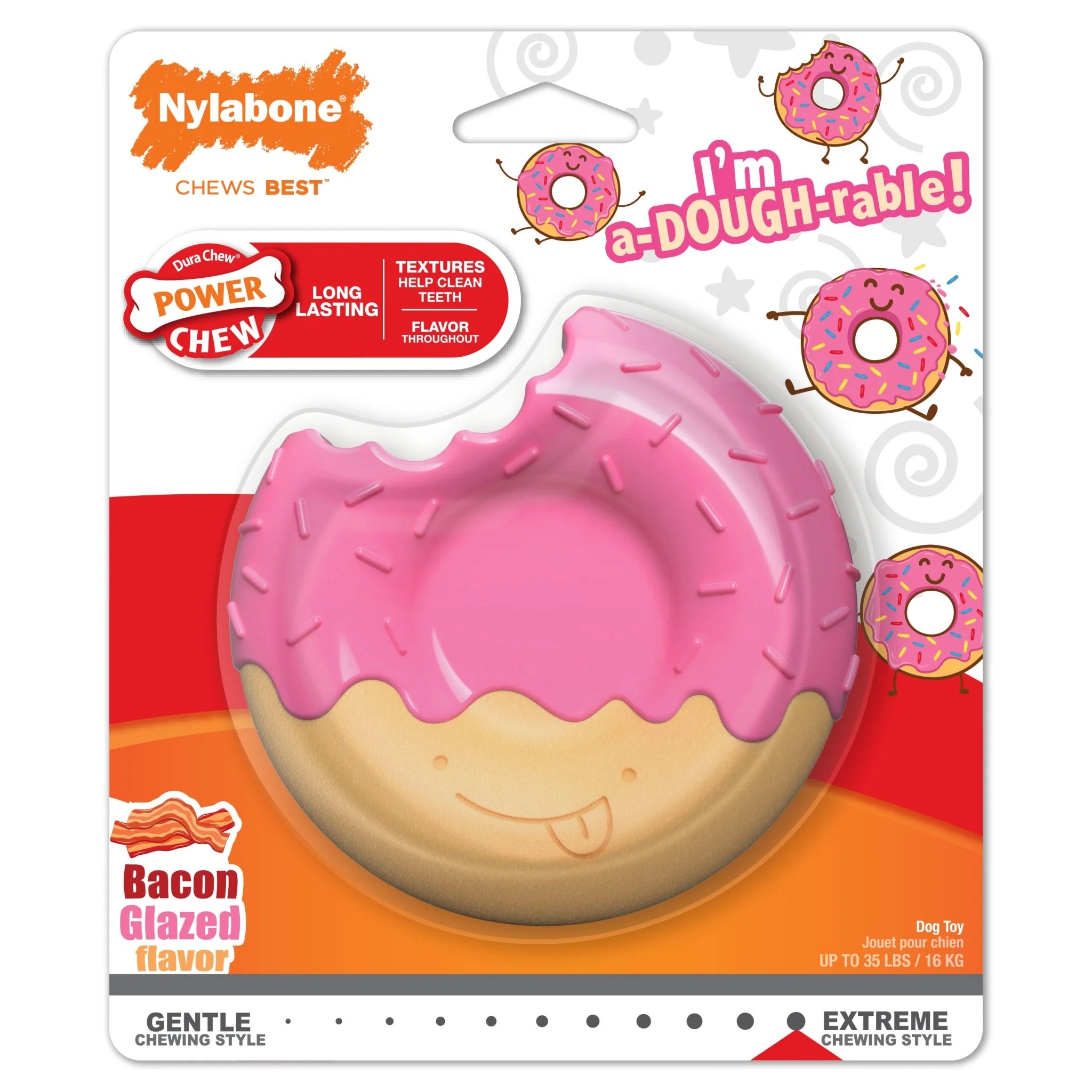 Power Chew Donut Dog Toy, Bacon Glazed - Image 1