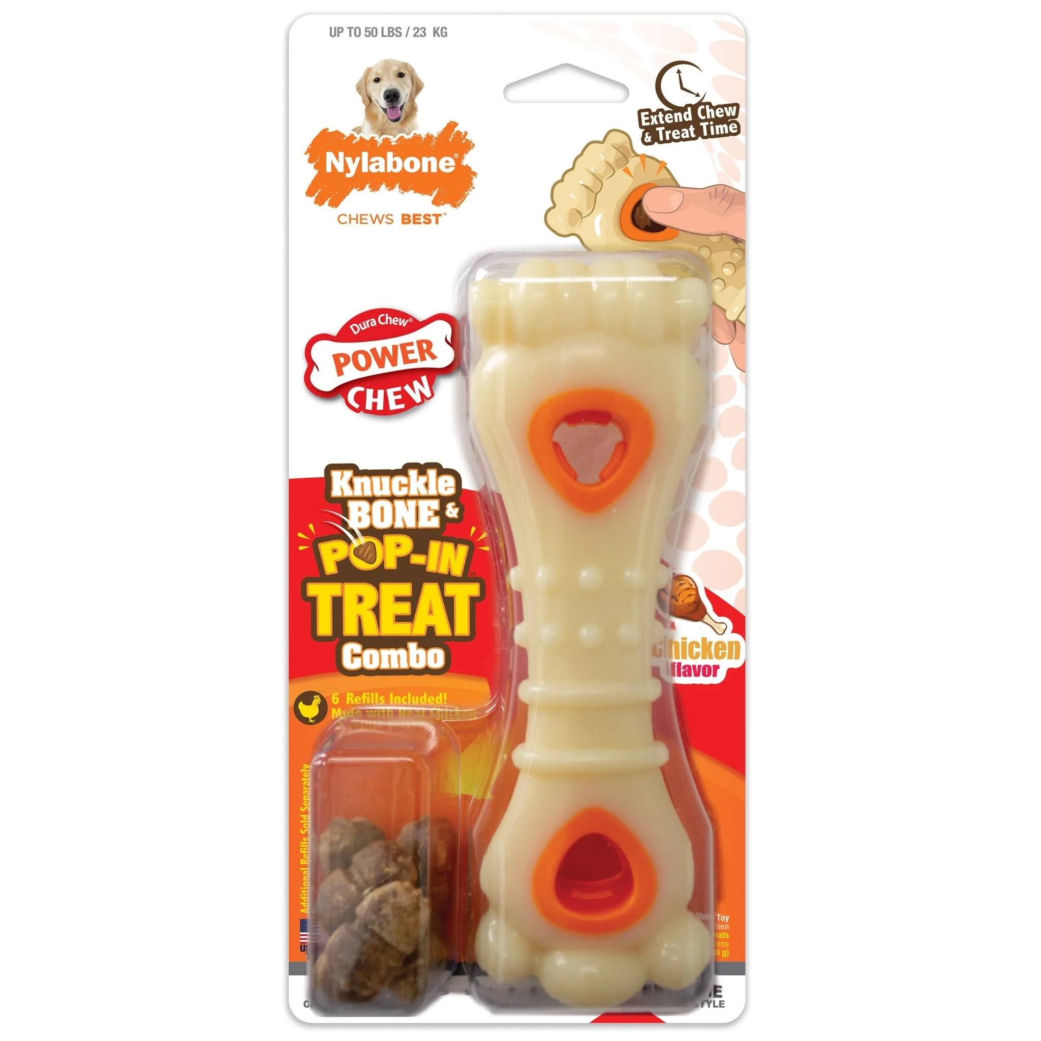 Power Chew Knuckle Bone & Pop-In Treat Toy Combo, Chicken, Large/Giant, Up to 50 lbs. - Image 1