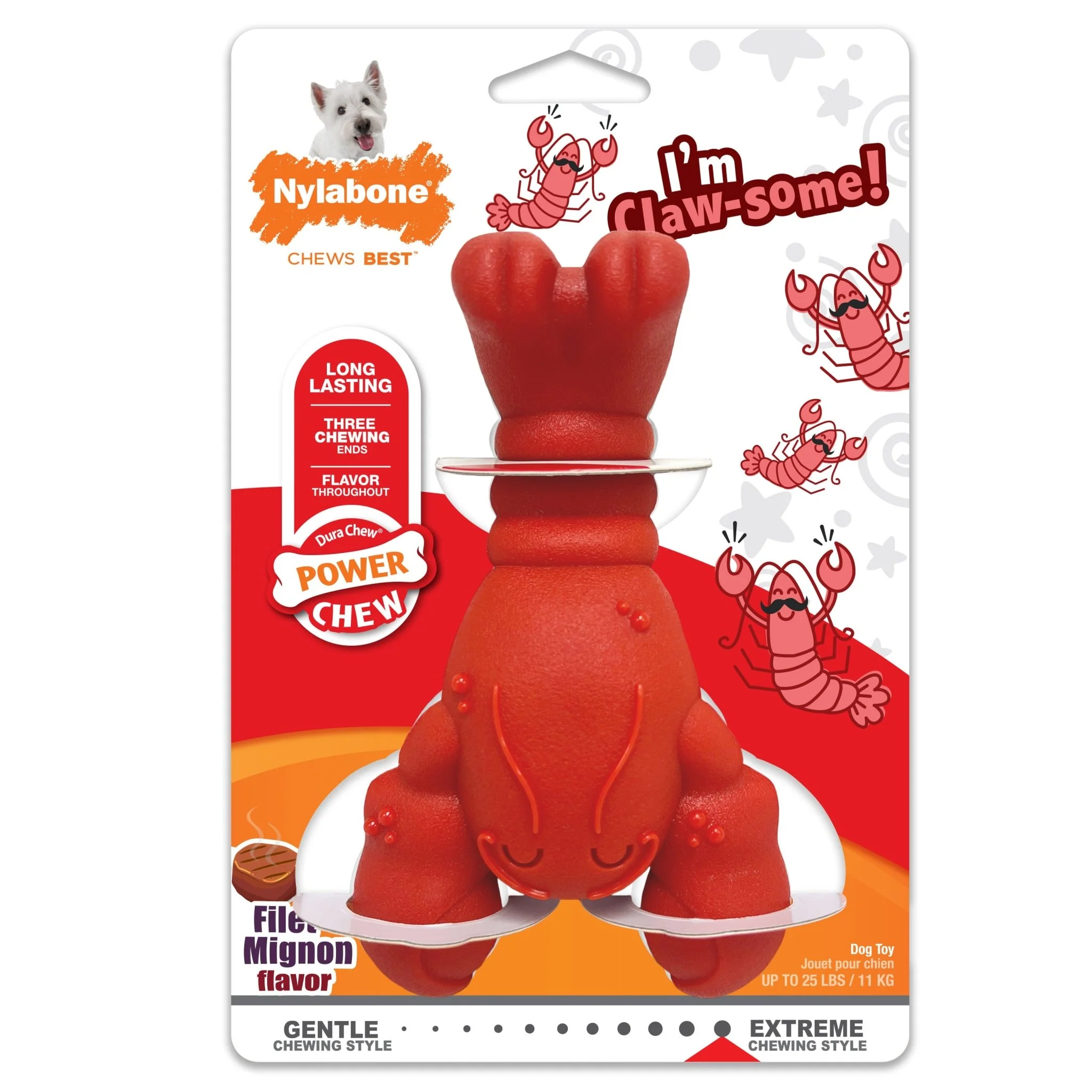 Power Chew Lobster Dog Toy, Filet Mignon - Image 1