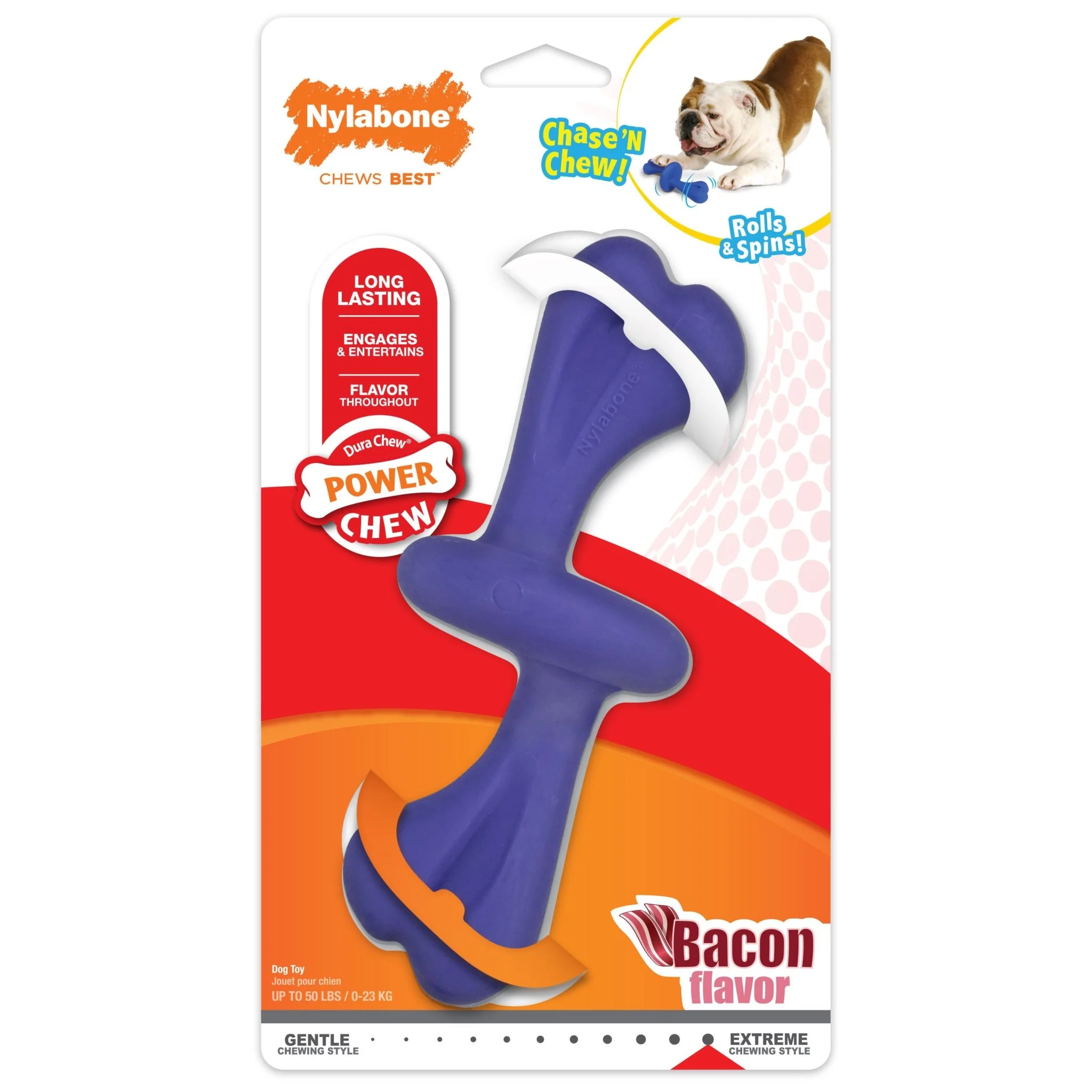Power Chew Rolling Dog Toy, Bacon, Large/Giant, Up to 50 lbs. - Image 1
