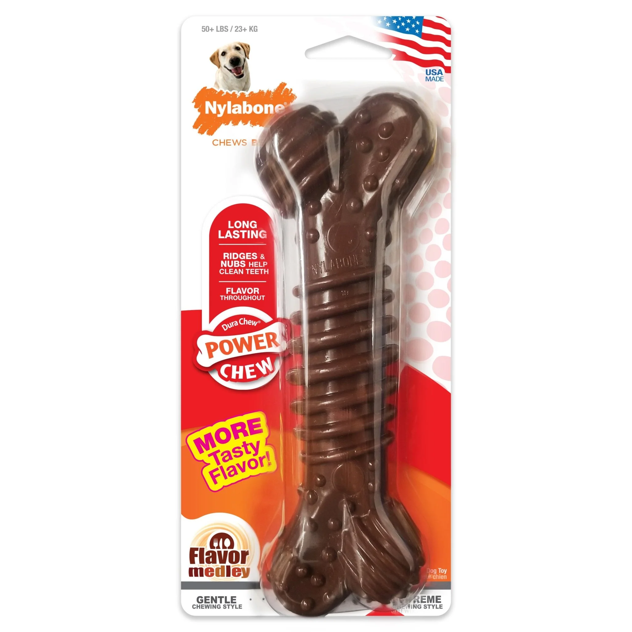 Power Chew Textured Dog Bone Chew Toy, Flavor Medley, X-Large/Souper, 50+ lbs.