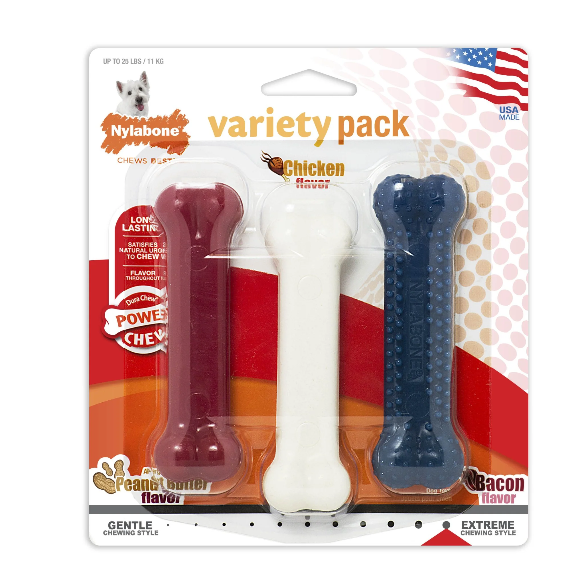Power Chew Variety Triple Pack, Chicken, Bacon & Peanut Butter, Small/Regular, Up to 25 Ibs - Image 1