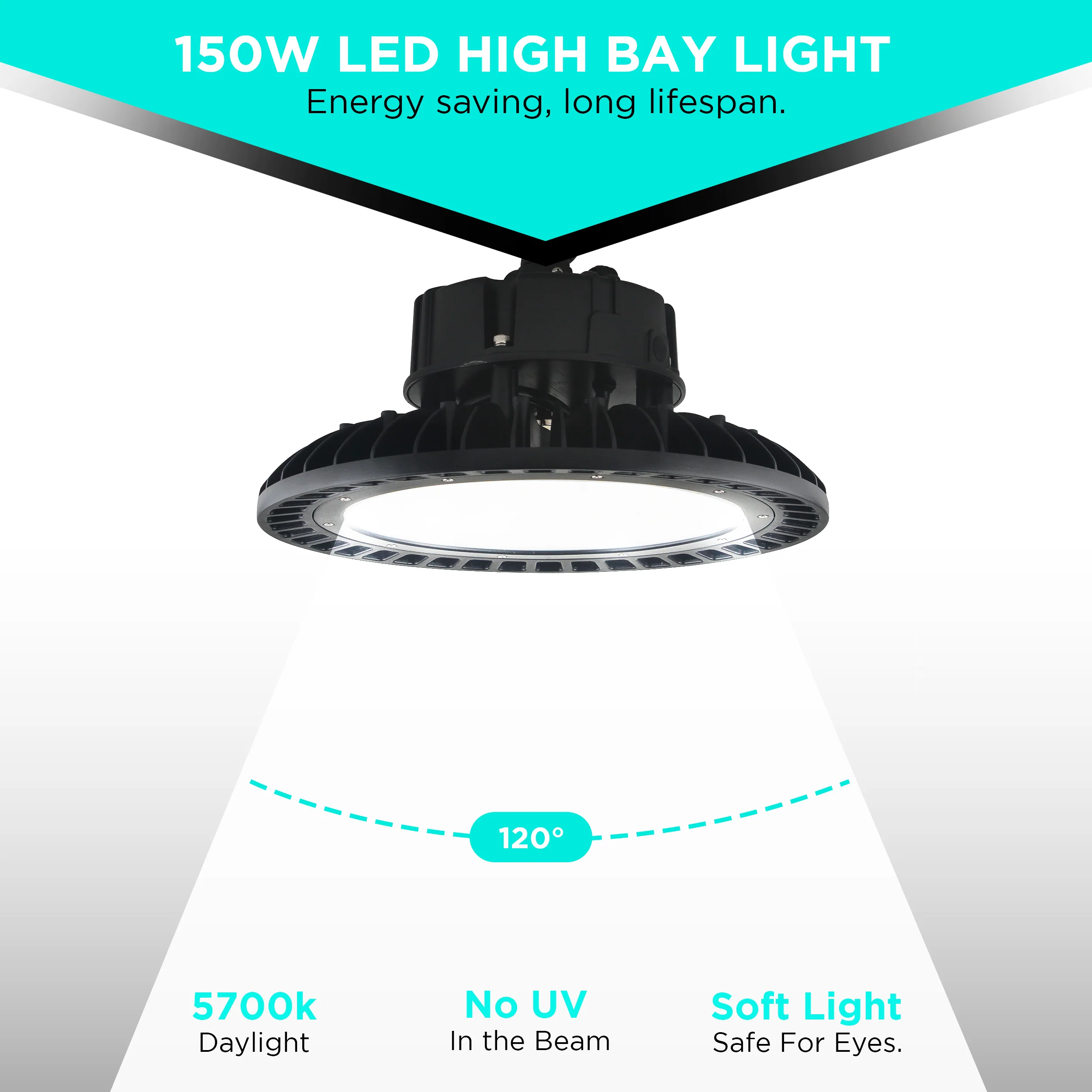 150W LED UFO High Bay - 21750 lumens - Glass Lens - IP65 Rated #141 - Image 3