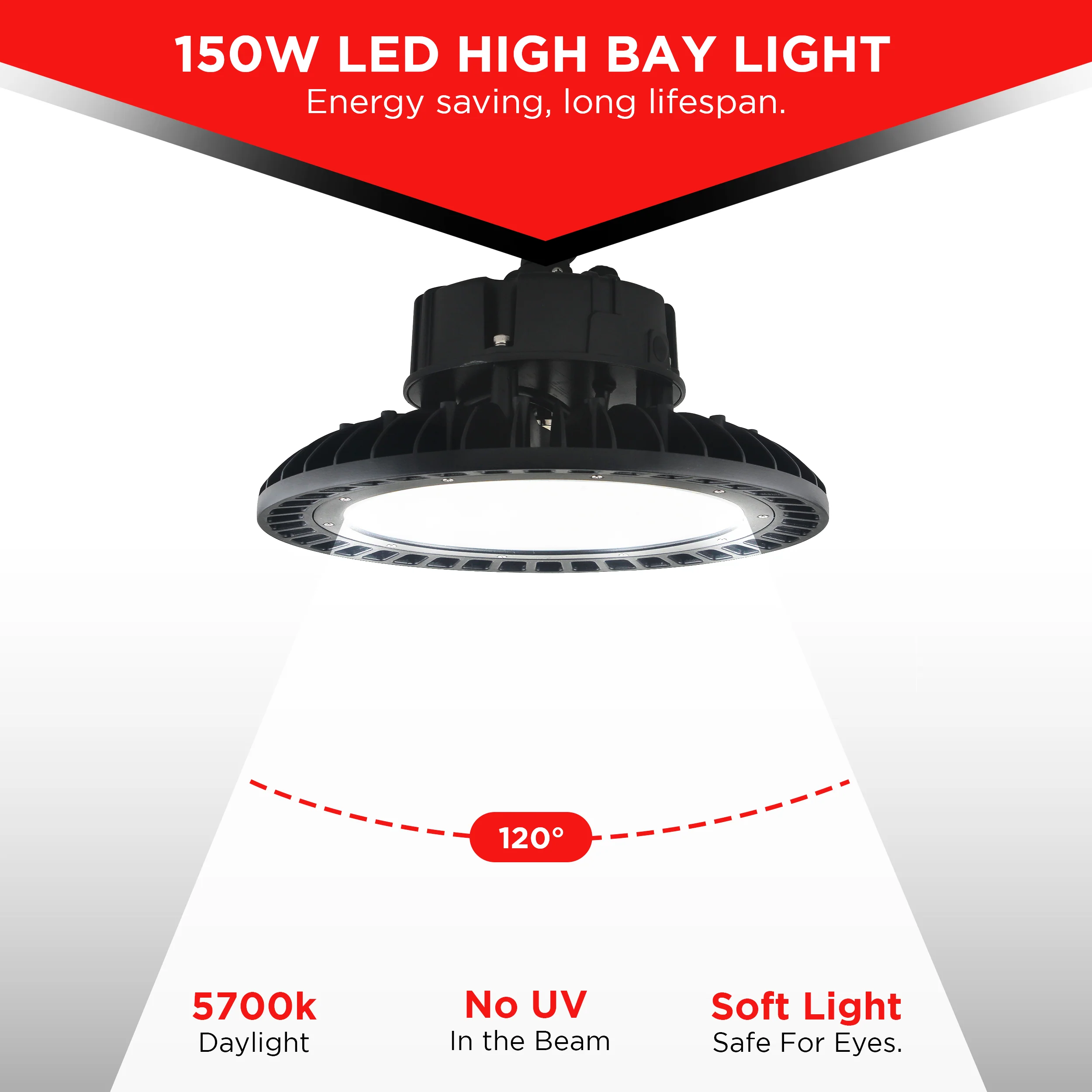 240W LED UFO High Bay - 34800 lumens - Glass Lens - IP65 Rated #146 - Image 3