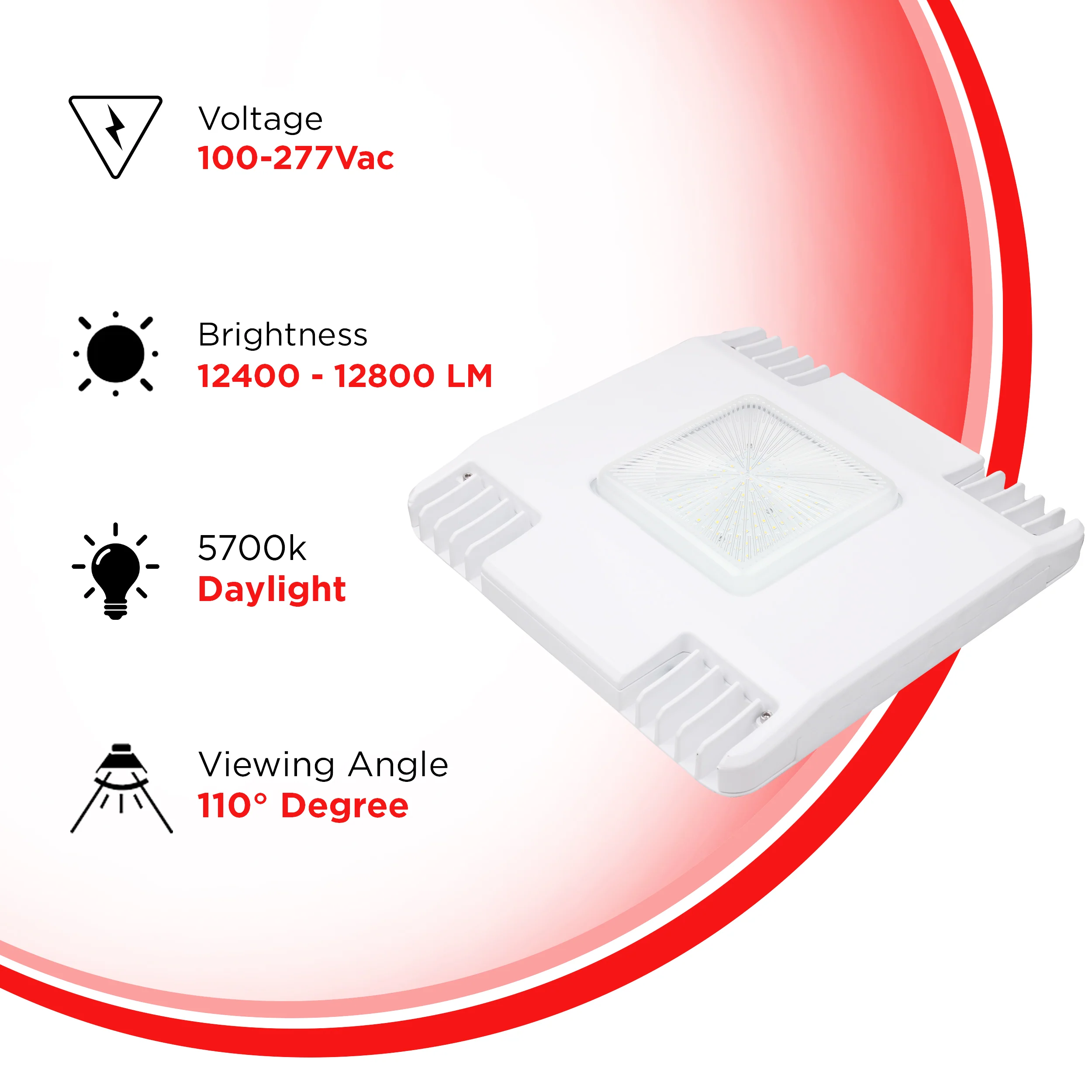 100W LED Gas Station Canopy Light - 12800 lumens - IP65 UL Listed #100 - Image 2