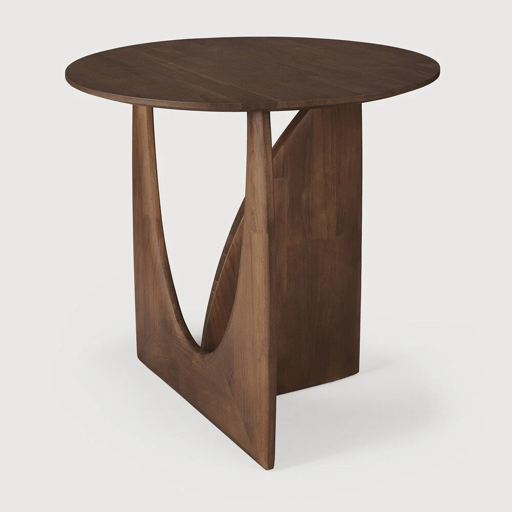 Geometric Side Table | Varnished Teak | Brown | Round - Image 2