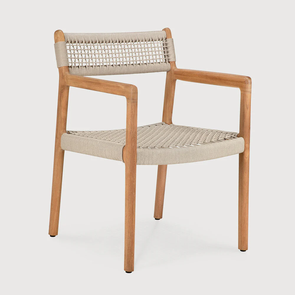 Jack Woven Outdoor Dining Chair Frame | Teak | Beige Cord | With Arms - Image 1