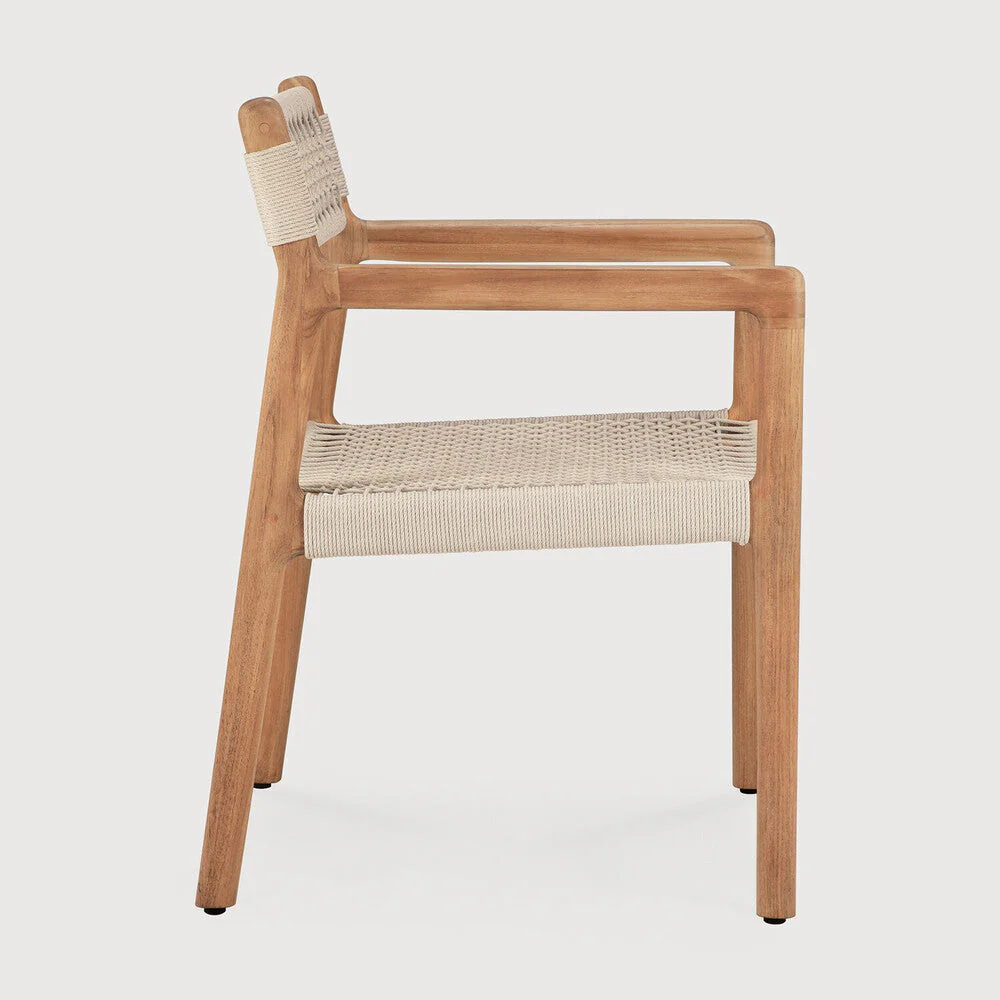 Jack Woven Outdoor Dining Chair Frame | Teak | Beige Cord | With Arms - Image 3