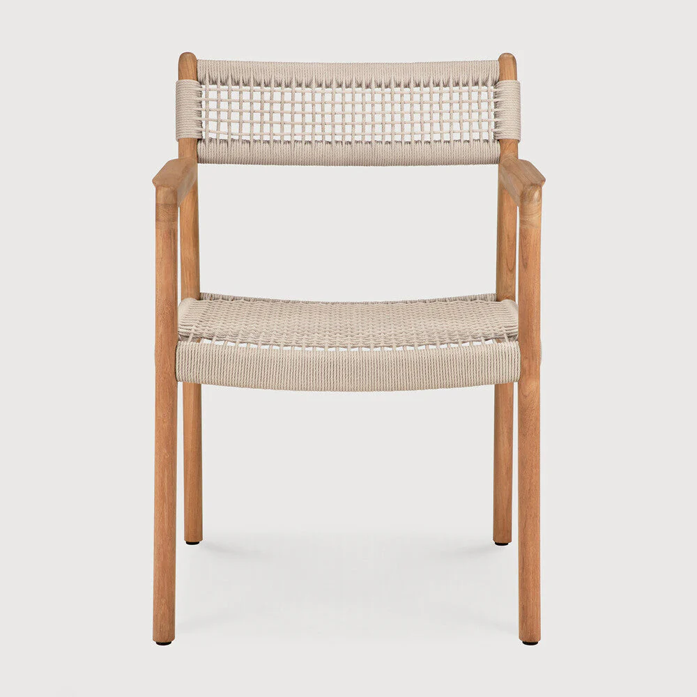 Jack Woven Outdoor Dining Chair Frame | Teak | Beige Cord | With Arms - Image 2