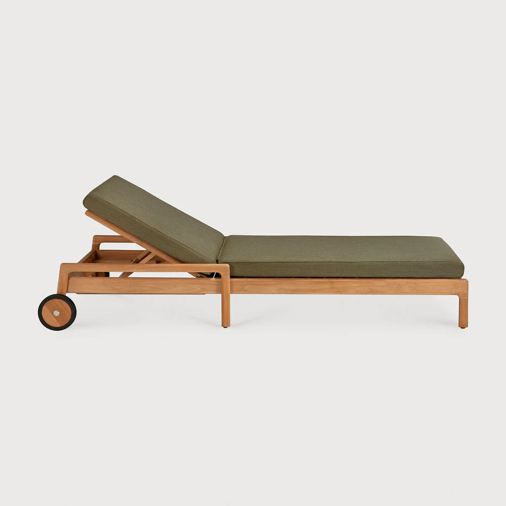 Jack Outdoor Adjustable Lounger | Teak | Green Fabric - Image 2