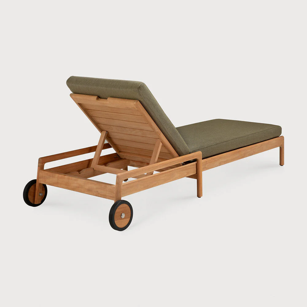 Jack Outdoor Adjustable Lounger | Teak | Green Fabric - Image 3