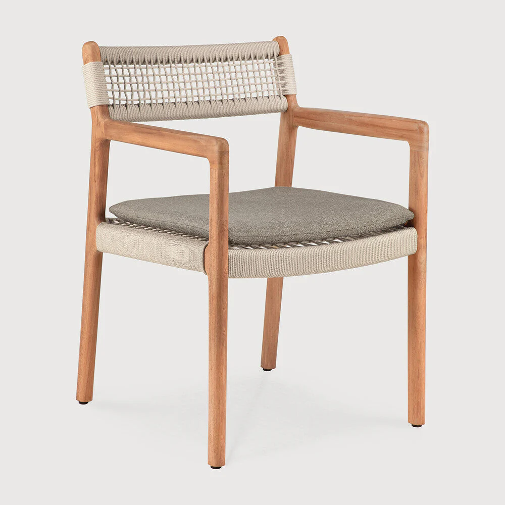Jack Woven Outdoor Dining Chair | Teak | Beige Cord | Silt Fabric | With Arms - Image 1