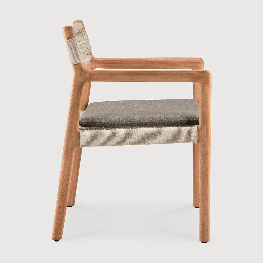 Jack Woven Outdoor Dining Chair | Teak | Beige Cord | Silt Fabric | With Arms - Image 3