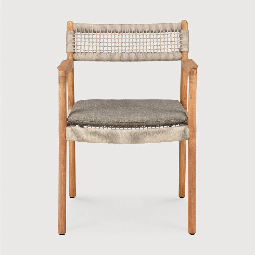 Jack Woven Outdoor Dining Chair | Teak | Beige Cord | Silt Fabric | With Arms - Image 2