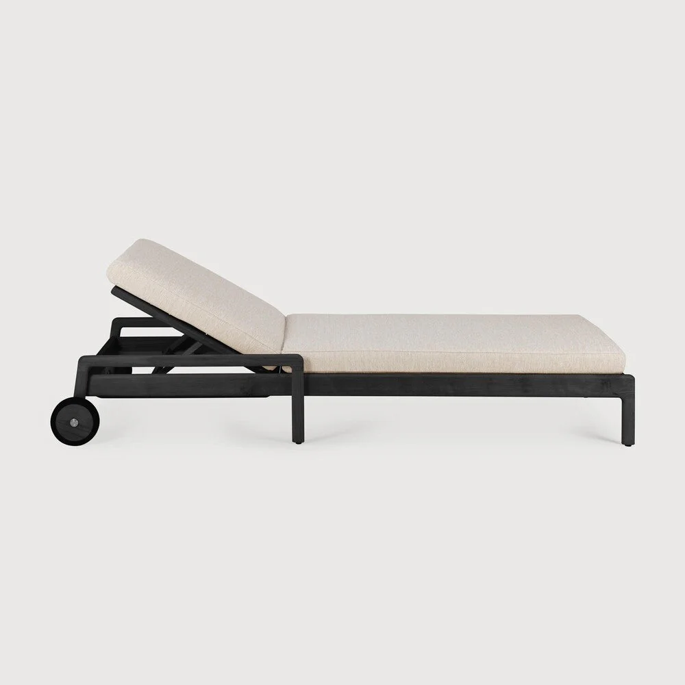 Jack Outdoor Adjustable Lounger | Varnished Teak | Black | Natural Fabric - Image 1