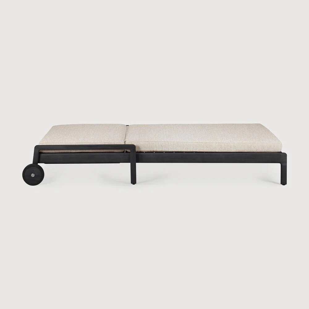 Jack Outdoor Adjustable Lounger | Varnished Teak | Black | Natural Fabric - Image 2