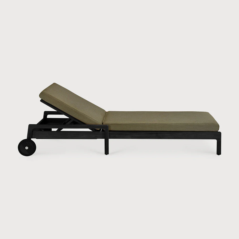 Jack Outdoor Adjustable Lounger | Varnished Teak | Black | Green Fabric - Image 2