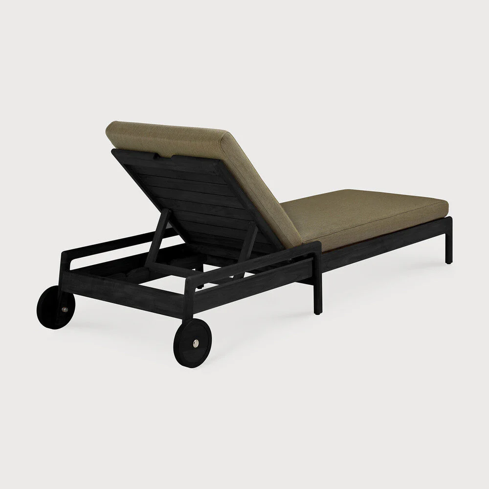 Jack Outdoor Adjustable Lounger | Varnished Teak | Black | Green Fabric - Image 3