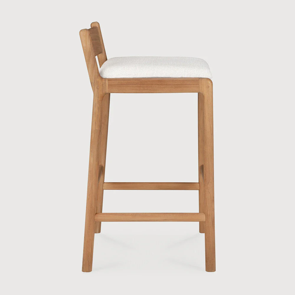 Jack Outdoor Bar Stool | Teak | Off White Fabric - Image 3