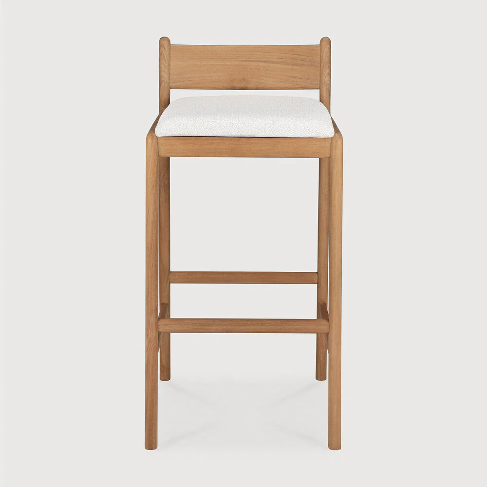 Jack Outdoor Bar Stool | Teak | Off White Fabric - Image 2