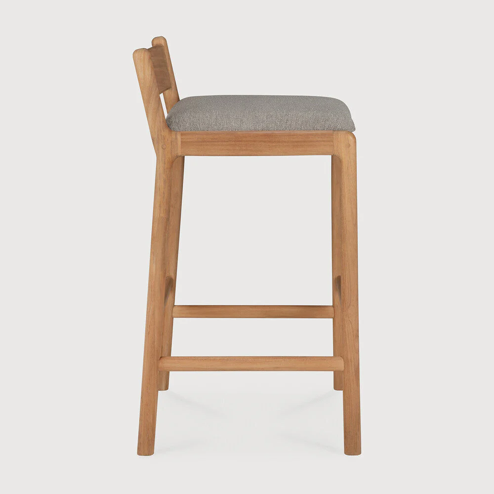 Jack Outdoor Bar Stool | Teak | Mocha Fabric - Image 3
