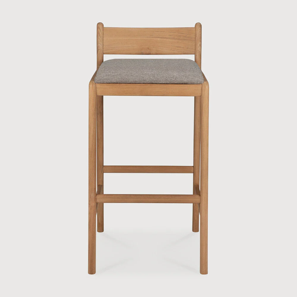 Jack Outdoor Bar Stool | Teak | Mocha Fabric - Image 2