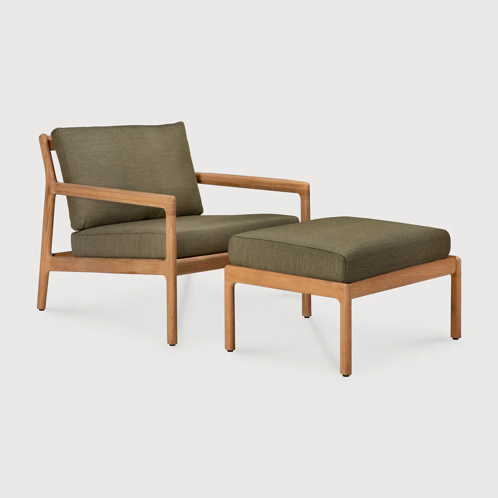 Jack Outdoor Footstool | Teak | Green Fabric - Image 3