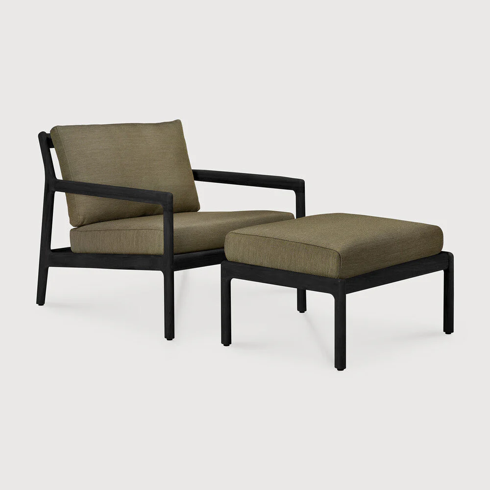 Jack Outdoor Footstool | Varnished Teak | Black | Green Fabric - Image 3