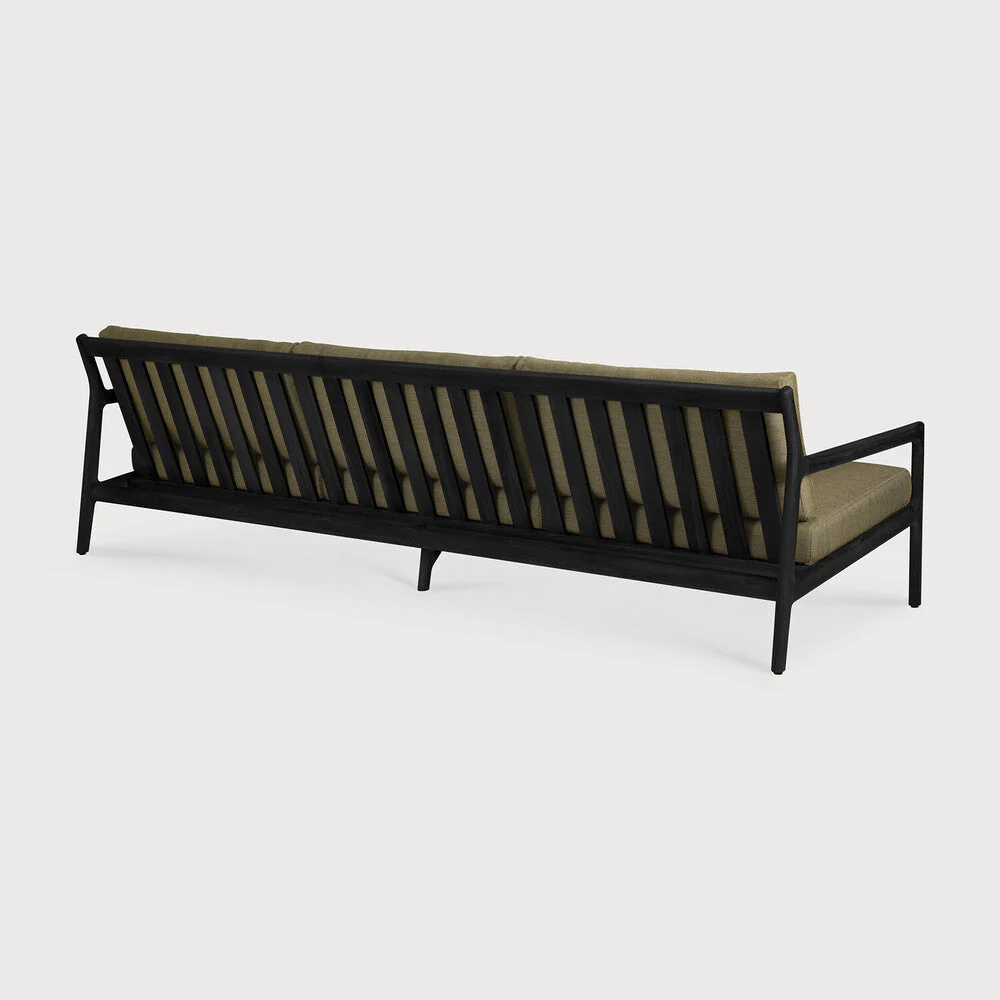 Jack Outdoor Sofa | Varnished Teak | Black | Green Fabric | 3+ Seater - Image 3