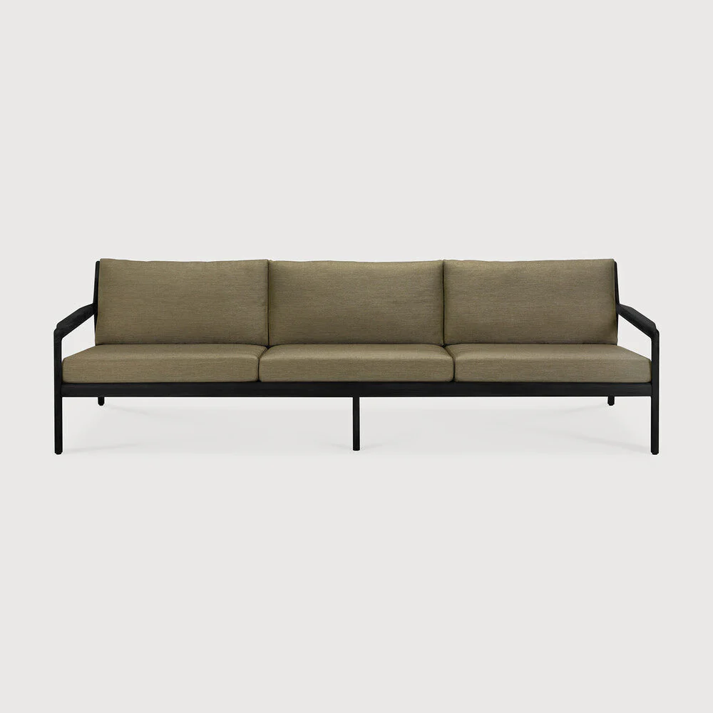 Jack Outdoor Sofa | Varnished Teak | Black | Green Fabric | 3+ Seater - Image 2