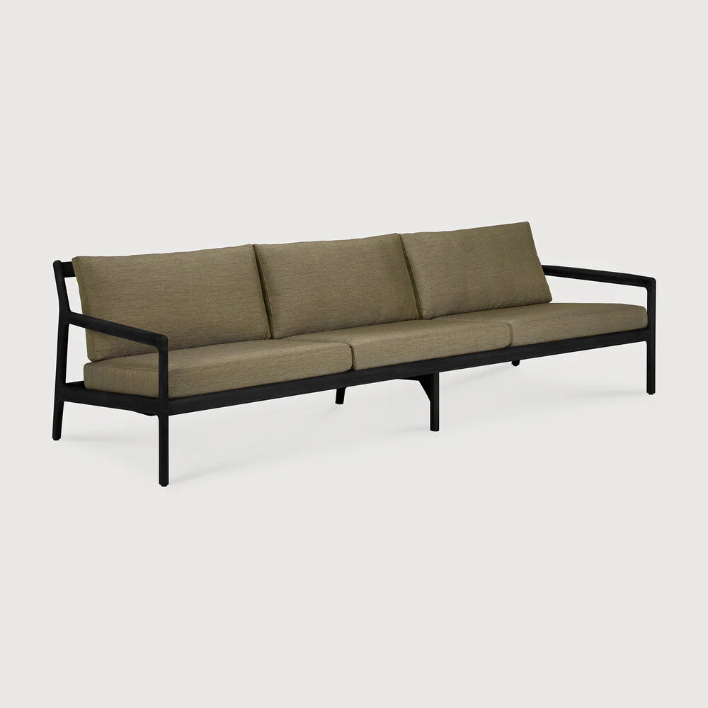 Jack Outdoor Sofa | Varnished Teak | Black | Green Fabric | 3+ Seater - Image 1