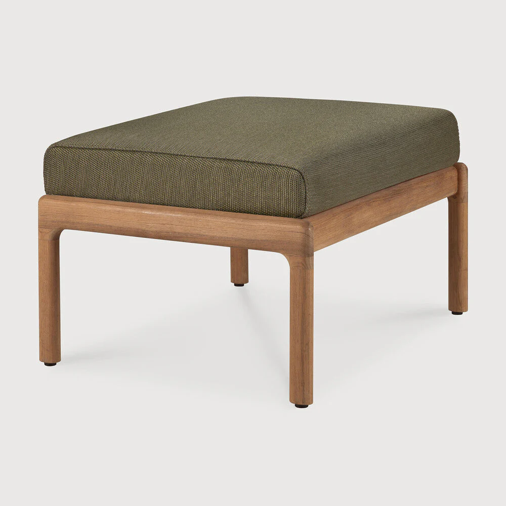 Jack Outdoor Footstool | Teak | Green Fabric - Image 2