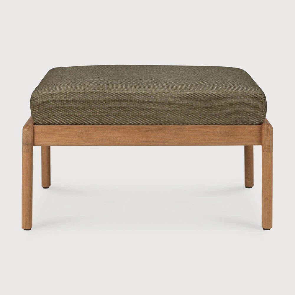 Jack Outdoor Footstool | Teak | Green Fabric - Image 1