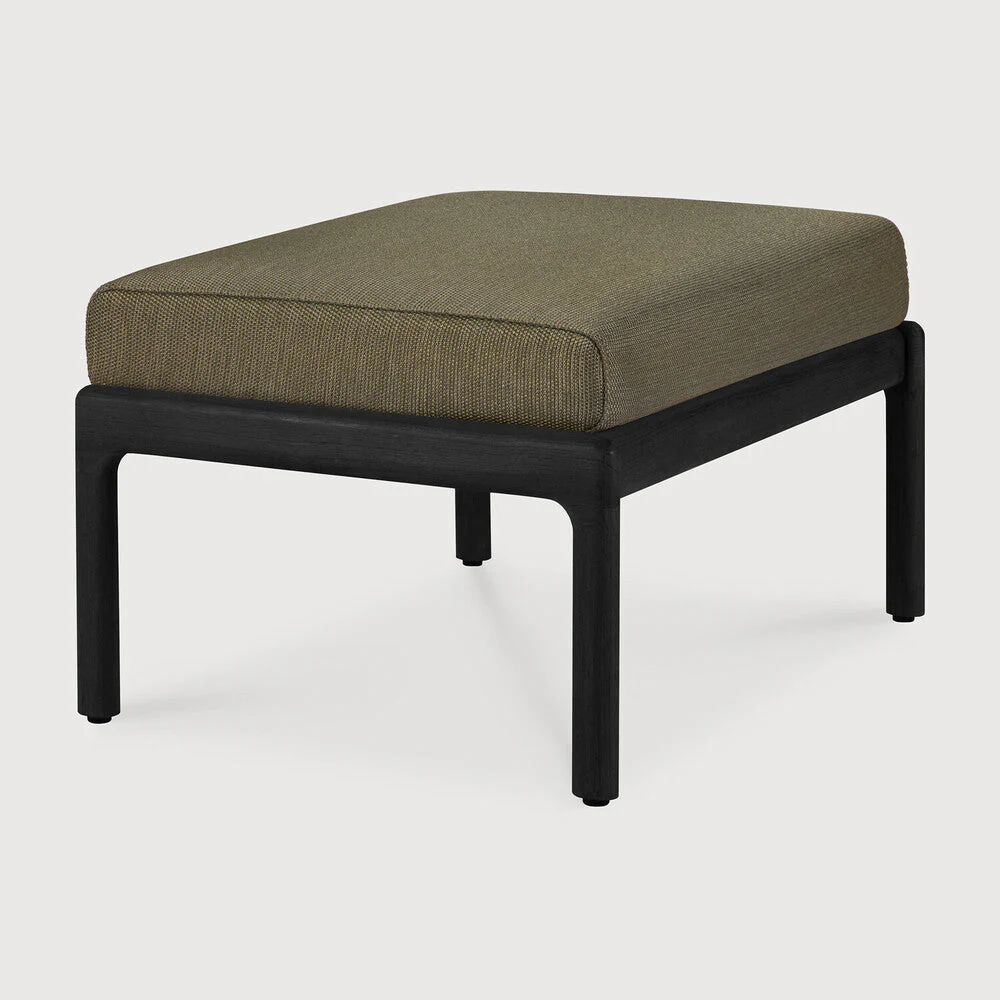 Jack Outdoor Footstool | Varnished Teak | Black | Green Fabric - Image 2
